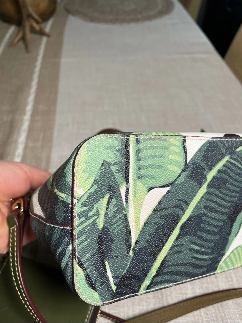 Dooney & Bourke Green Leaf Print Crossbody Satchel with Florentine card case